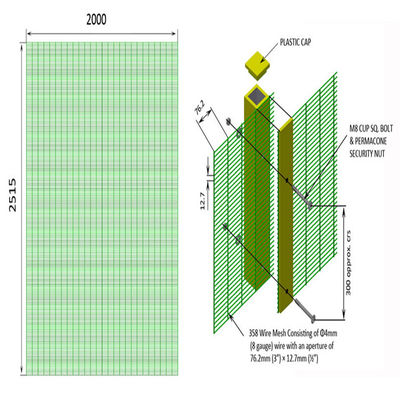 Hot Dip Galvanized Security 358 Mesh Fencing 1.8m 3m Height